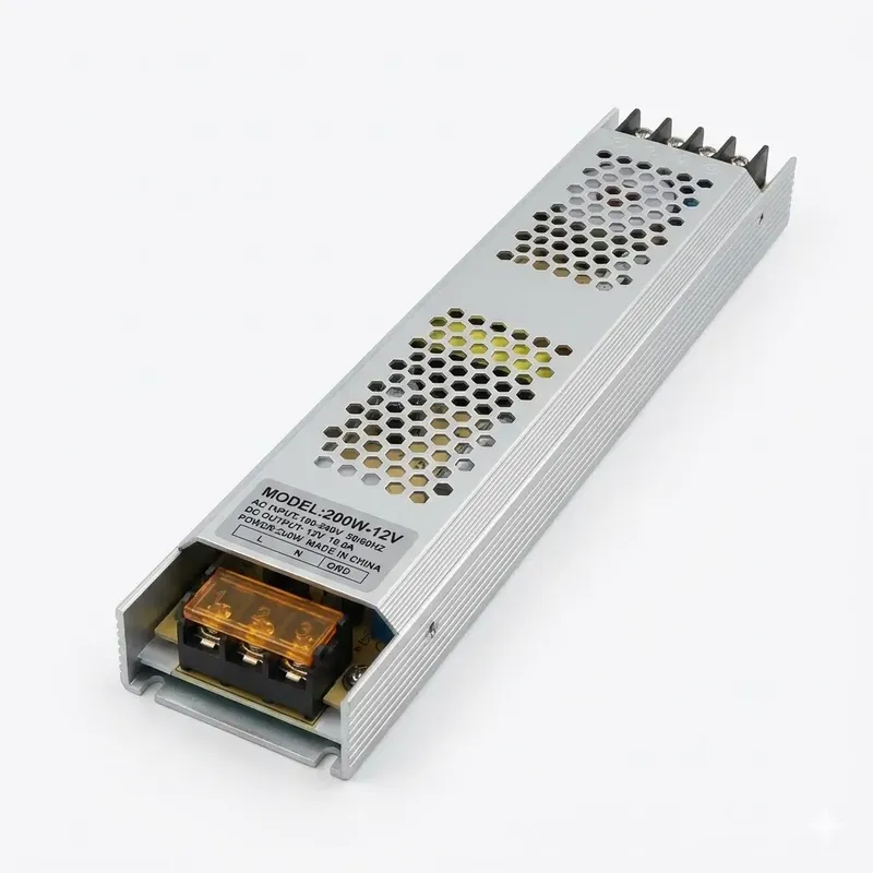 Slim Metal Power Supply 12V 16.6A 200W (AC 190–240V)