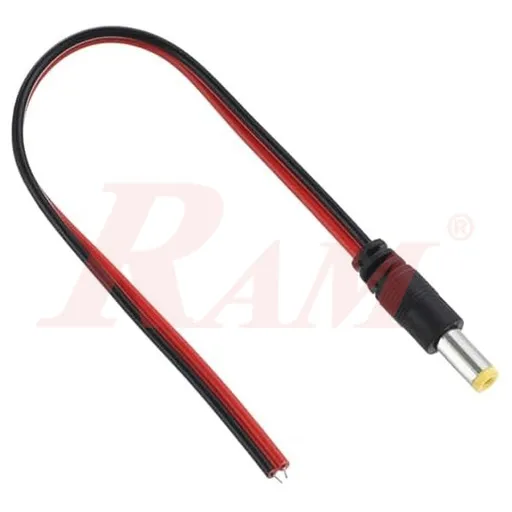 DC Male Power Cable with 2.1mm Plug, 25 cm, Black