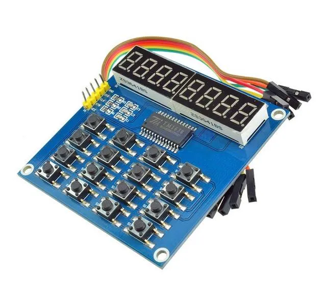 TM1638 8-Digit LED Display & 16-Key Keypad Module (3-Wire)