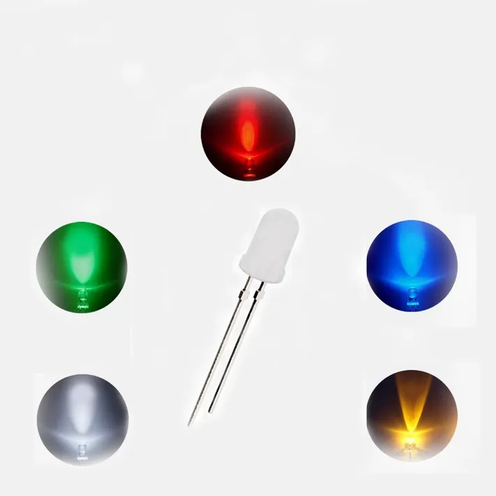 Diffused Round Milky LED 5mm 2-Pin, Multiple Colors