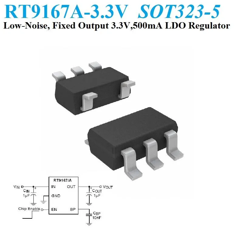 منظم جهد LDO منخفض الضوضاء RT9167A-3.3V بخرج 3.3 فولت - SOT-323-5