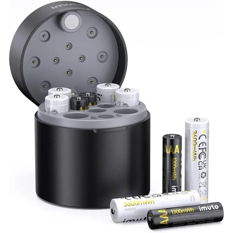imuto TF-CD-087CE 10-Slot AA/AAA Charger + 6 AA & 4 AAA Li-ion