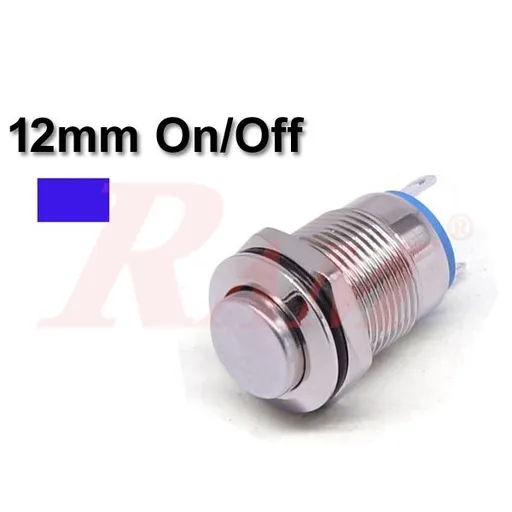 Metal On/Off Switch 12mm Blue LED Ring IP67 2A/250VAC