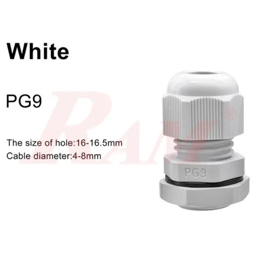 PG9 White Plastic Cable Gland (4-8 mm) Waterproof Connector