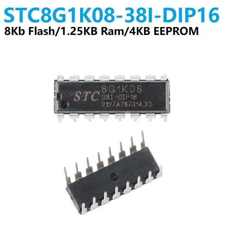 STC8G1K08-38I-DIP16 8-bit 8051 MCU, 8KB Flash, 1.9-5.5V