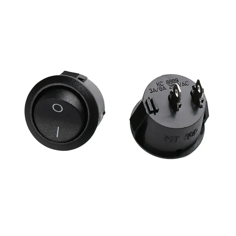 Round Rocker Switch – Black – 2-Pin, 6A 250VAC, Non-Illuminated