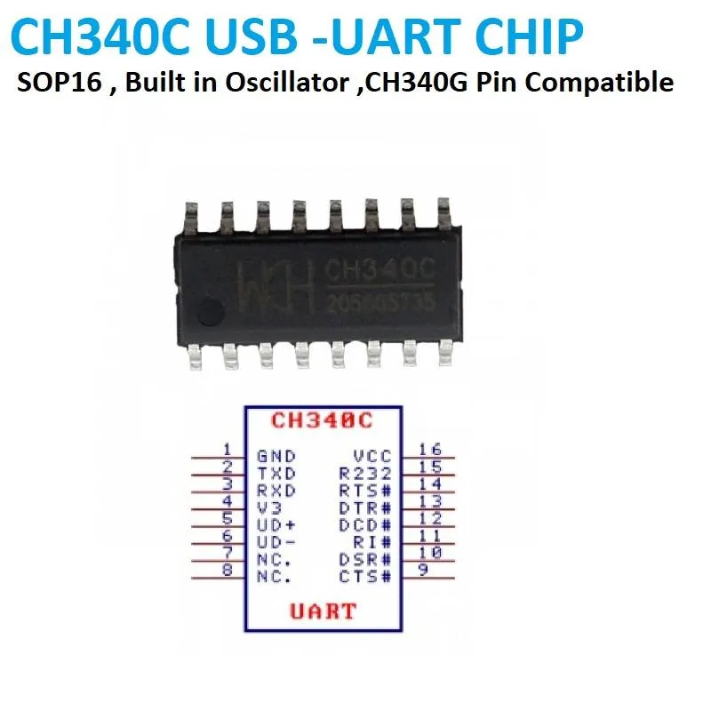 CH340C USB to Serial Converter IC SOP-16 (CH340G Replacement)