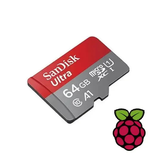 بطاقة SanDisk microSD سعة 64 جيجابايت مع نظام Raspberry Pi OS