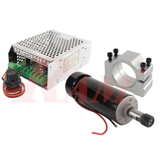 DC Spindle 500W Air Cooled with ER11 Collet, 52mm Clamps and Power Supply