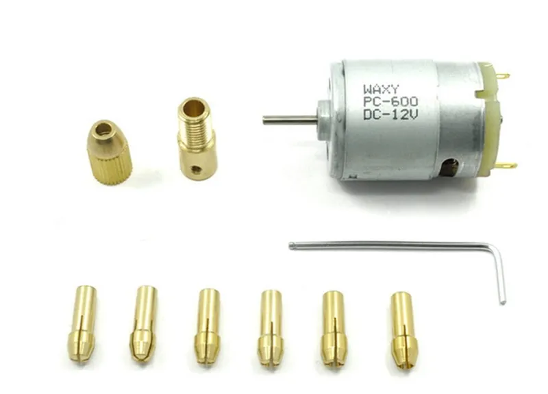 Mini DC Hand Drill Kit with Brass Collet 0.5–3.2 mm, 3–12 V