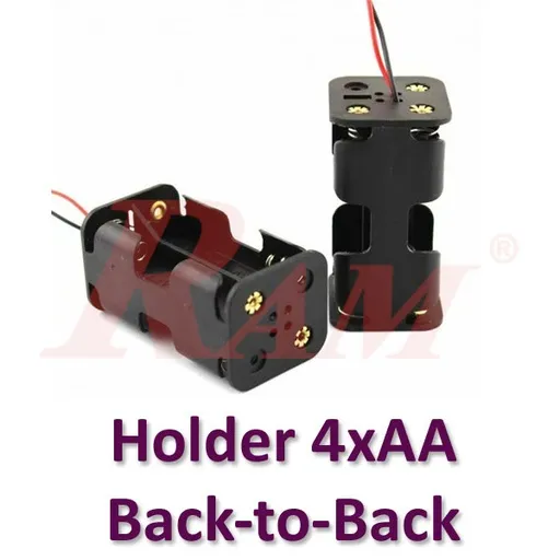 4 x AA Battery Holder without Cover, Back-to-Back Layout