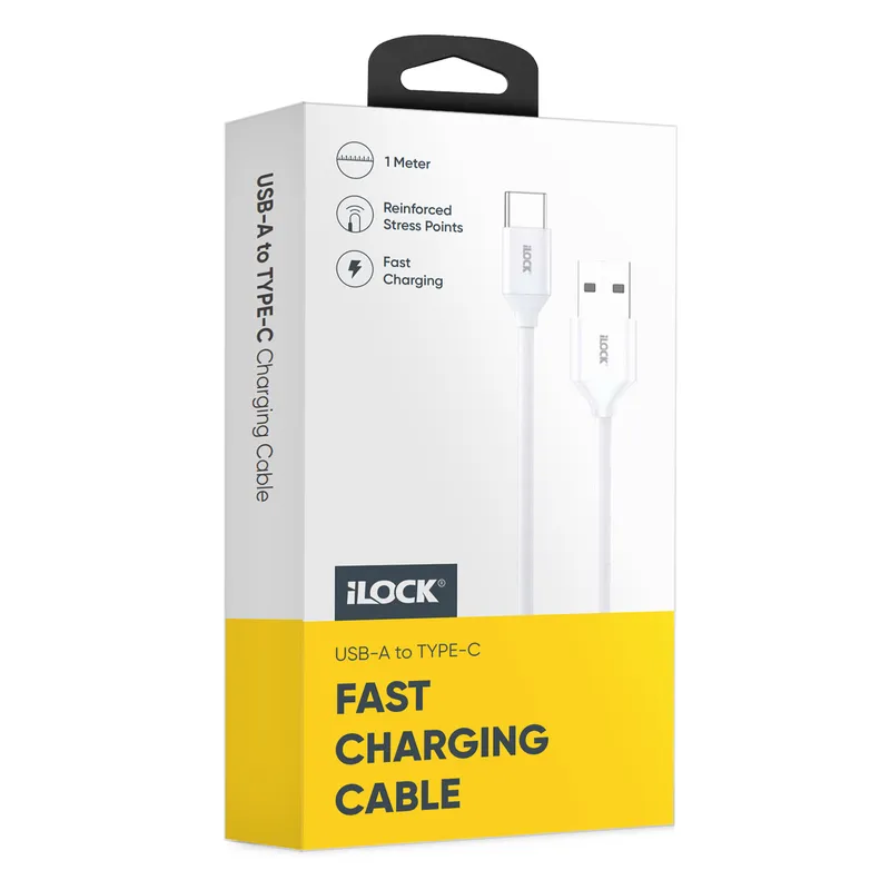 كابل iLock 5087 من USB-A إلى USB-C بقدرة 25 واط وطول متر، لون أبيض