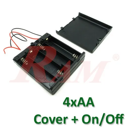 4xAA Battery Holder with On/Off Switch and Cover