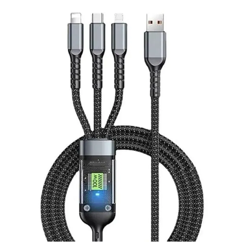3-in-1 Fast Charging Data Cable Lightning, USB-C & Micro USB 100W