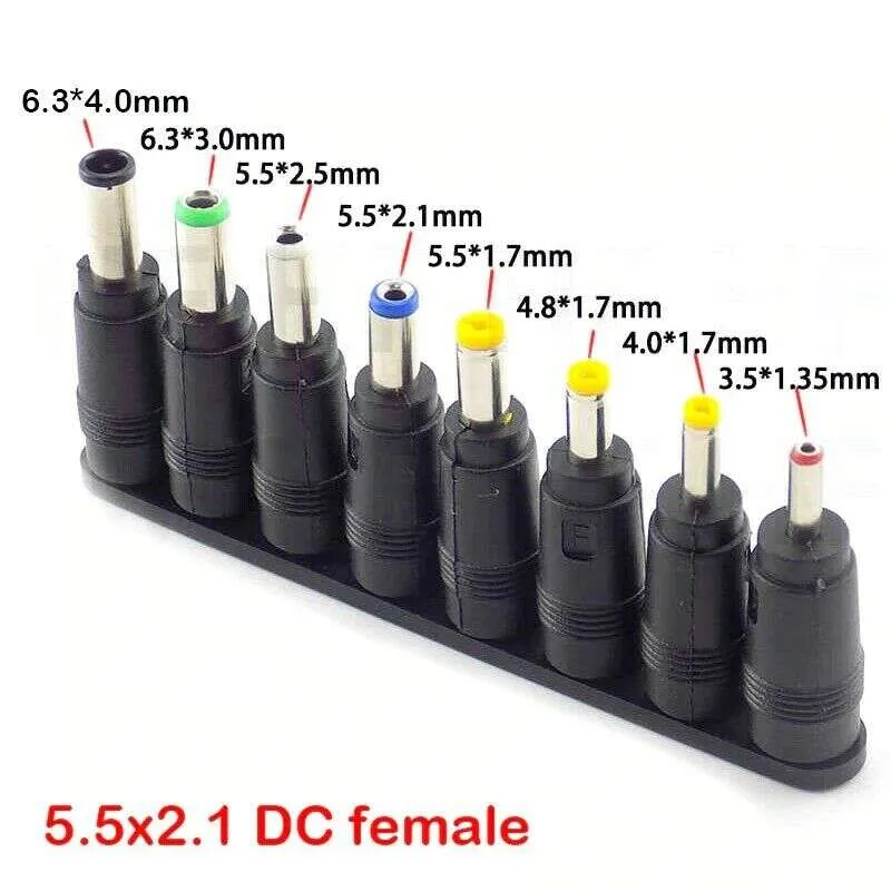 DC Power Jack Female Adapter to 8 Interchangeable Male Tips