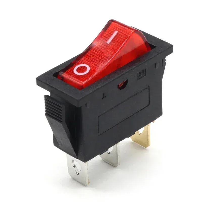 KCD3 ON/OFF Rocker Switch 3 Pins 16A 250VAC with Red LED