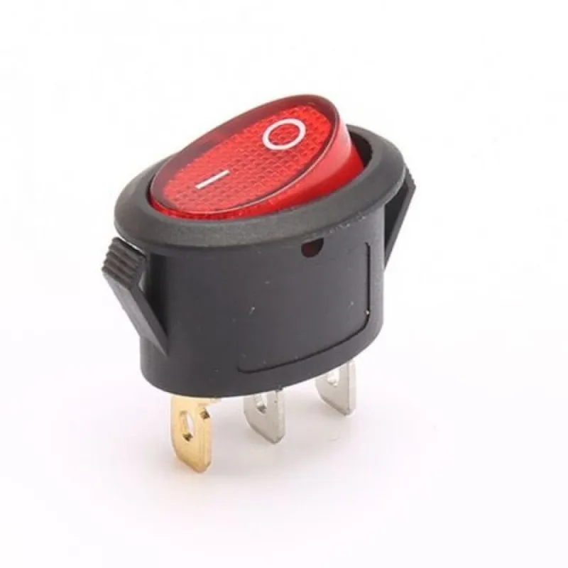 KCD1-3 Rocker Switch with Red LED, Oval 6A 250VAC