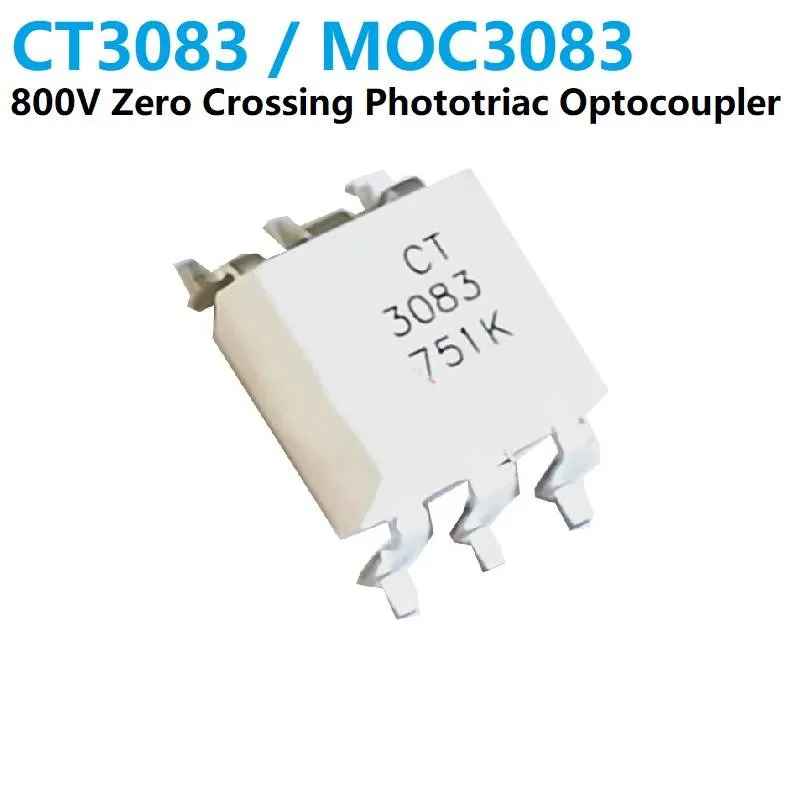 CT3083 (MOC3083) عازل ضوئي لتشغيل الترياك عند تقاطع الصفر بغلاف SMD ذي 6 أطراف
