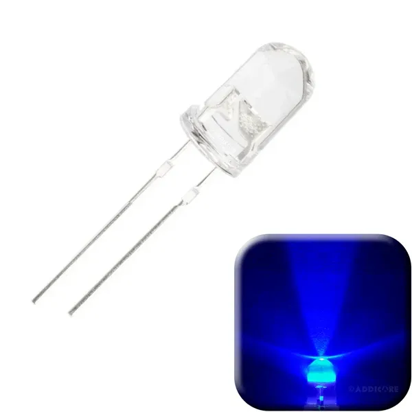 5mm Blue LED Transparent Lens Through-Hole