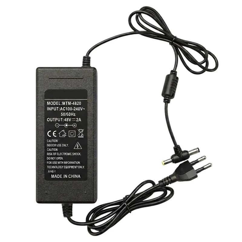 48V 2A Power Adapter with Dual DC Jacks 5.5×2.5mm & 4.0×1.7mm
