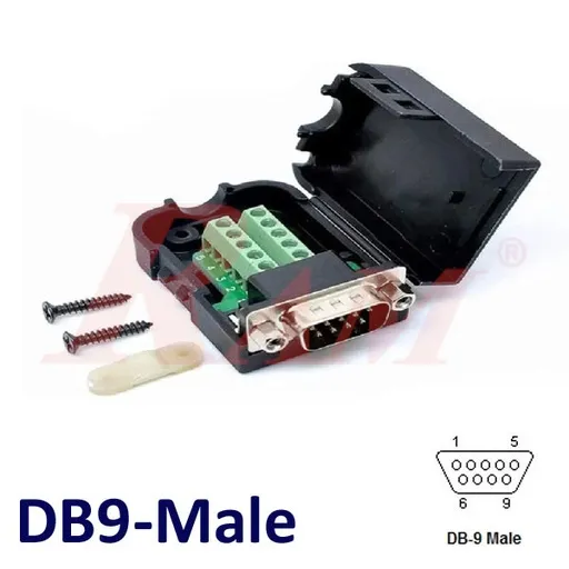 DB9 Male Connector with Cover to Screw Terminal Block (SKU DB91M)