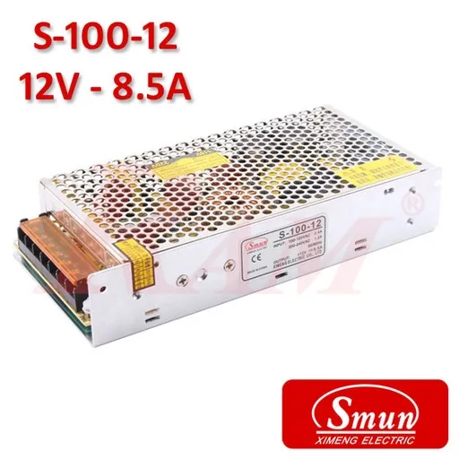 مزود طاقة SMPS صناعي Smun S-100-12 بخرج 12 فولت تيار مستمر و8.5 أمبير