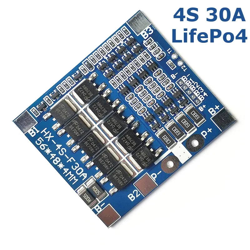 لوحة حماية BMS لبطارية LiFePO4 رباعية الخلايا 30 أمبير 12 فولت مع موازنة الخلايا
