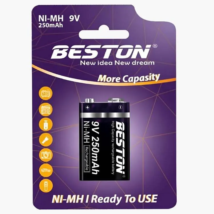 BESTON 9V 250mAh Ni-MH Rechargeable Battery, 1 Piece