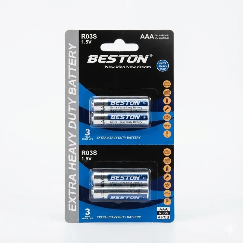بطارية BESTON AAA R03S بجهد 1.5 فولت زنك-كربون إكسترا هيفي ديوتي (كارت 4 قطع)