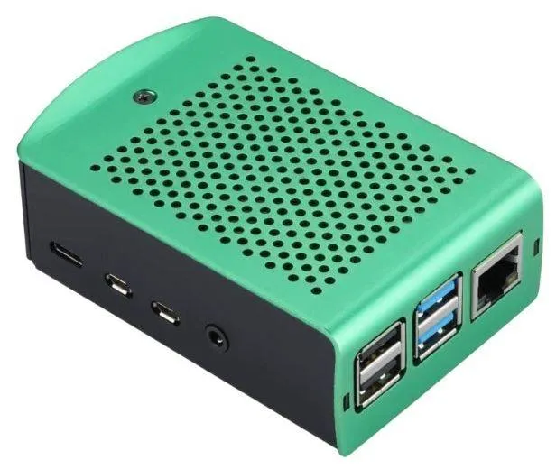 علبة ألمنيوم كاملة لـ Raspberry Pi 4 Model B باللونين الأخضر والأسود