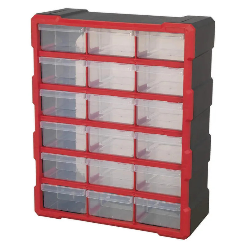 18-Drawer Clear Plastic Organizer Box 48.5 x 38.5 x 16 cm