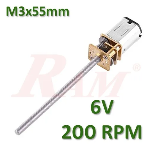 Micro Metal Geared Motor 6V DC 200 RPM, M3x55 Lead Screw (GA12-N20)