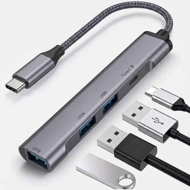 موزع USB Type-C بأربعة منافذ (3 منافذ USB-A ومنفذ USB-C)