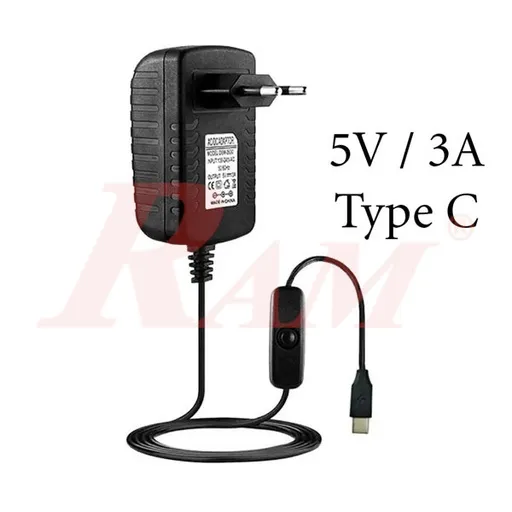USB Type-C Wall Power Adapter 5Vdc 3A With On/Off Switch