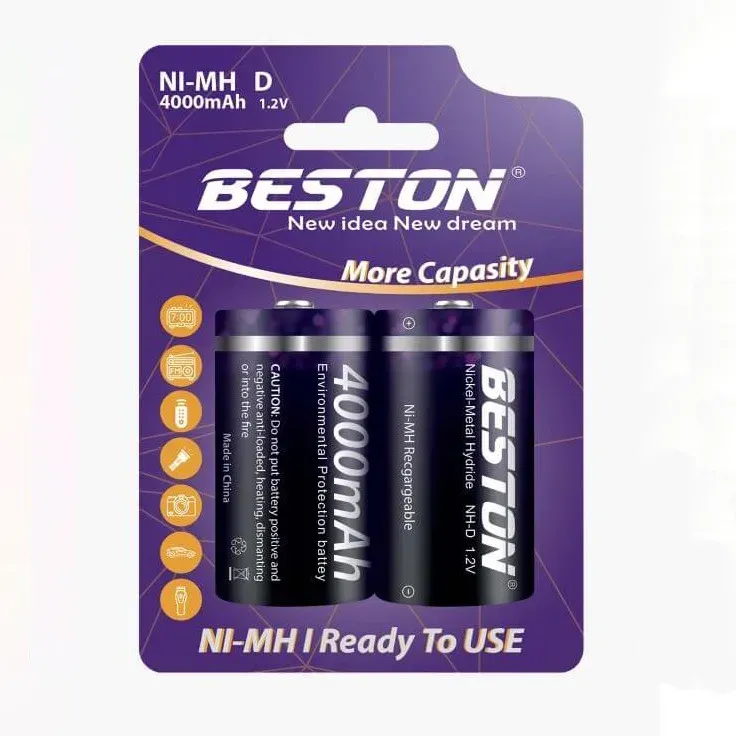 Beston Ni-MH D Rechargeable Battery 1.2V 4000mAh (2 Pcs)
