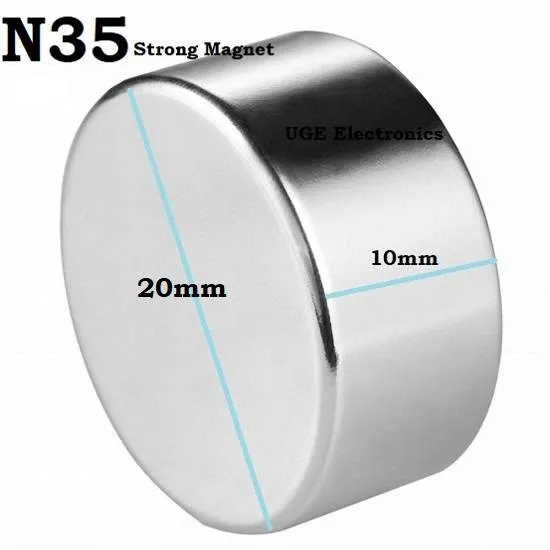 N35 NdFeB Neodymium Cylinder Magnet, Ø20×10 mm, Nickel Plated