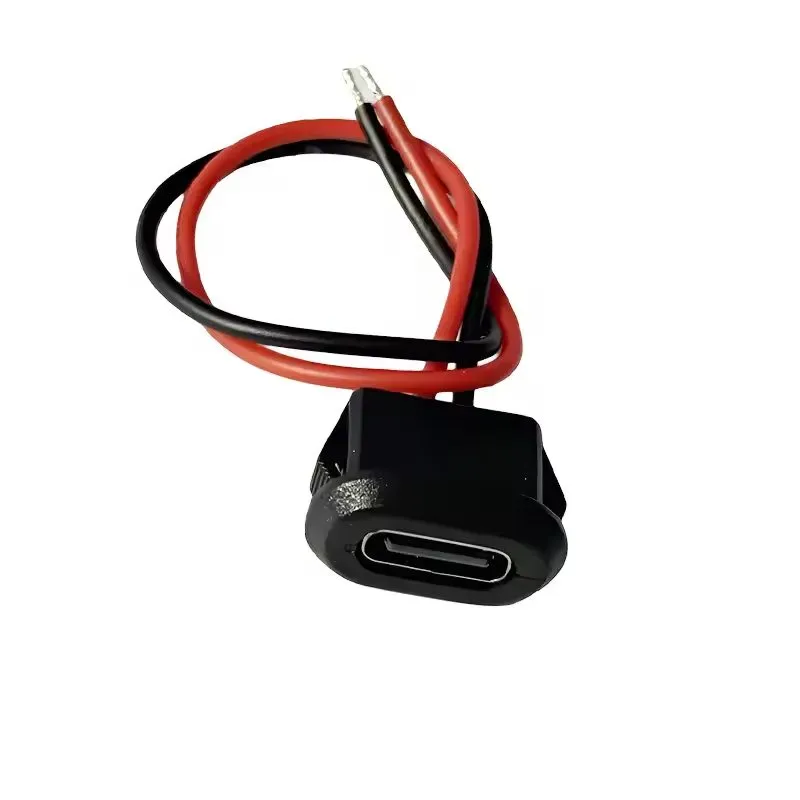 USB Type-C Female Panel Mount Socket Waterproof with 2-Wire 10cm Cable