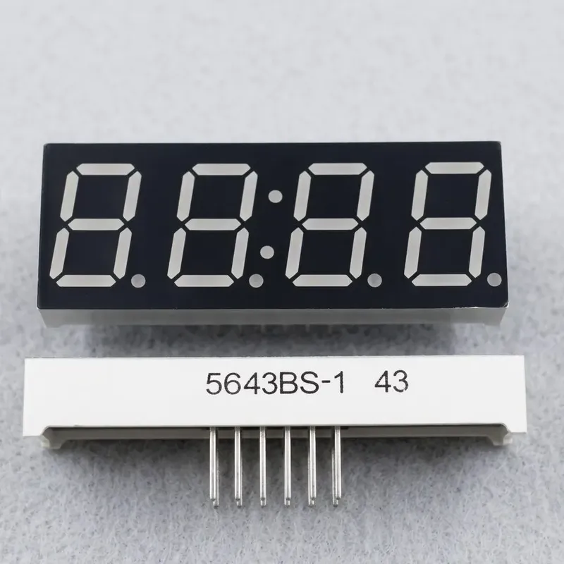 شاشة ساعة 5643BS ذات 4 خانات 7 قطع بارتفاع 0.56 بوصة، أنود مشترك، لون أحمر
