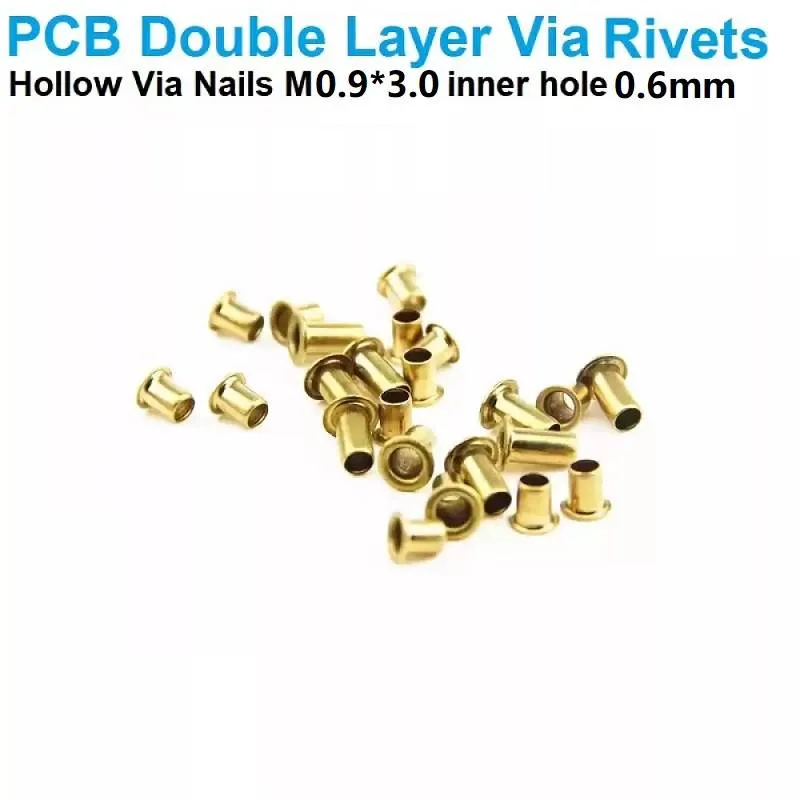 مسمار نحاسي مفرغ للوحات PCB ثنائية الوجه، M0.9×3.0، وثقب داخلي 0.6mm