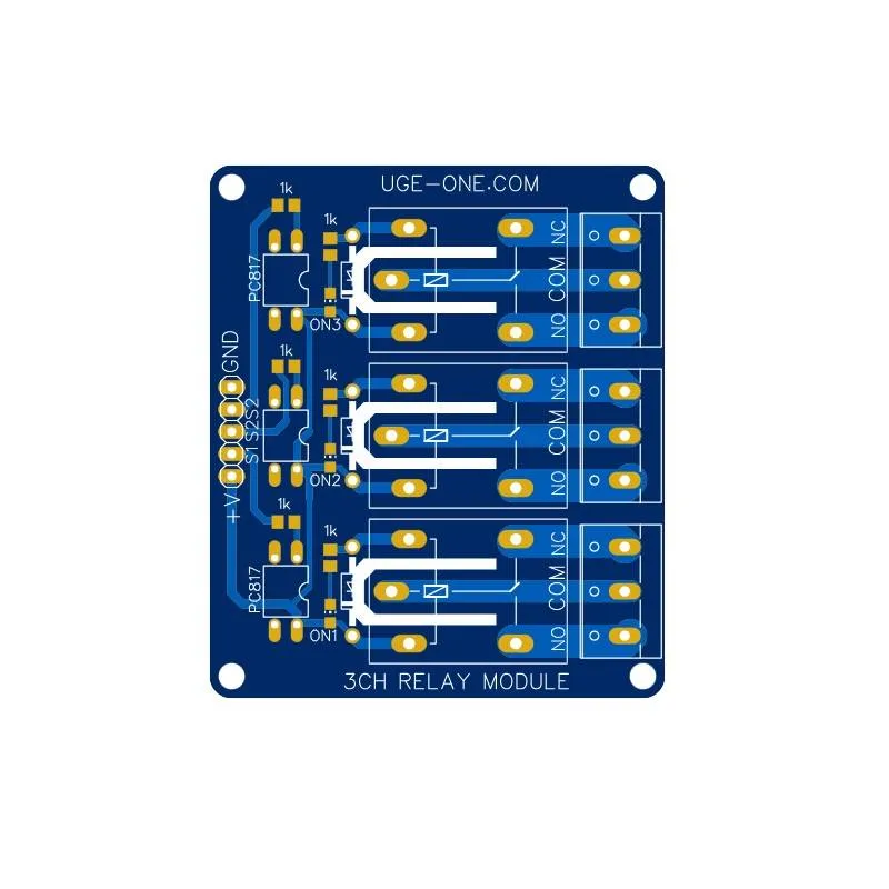 PCB for 3-Channel Relay Module, Supports 5V/12V/24V Relays