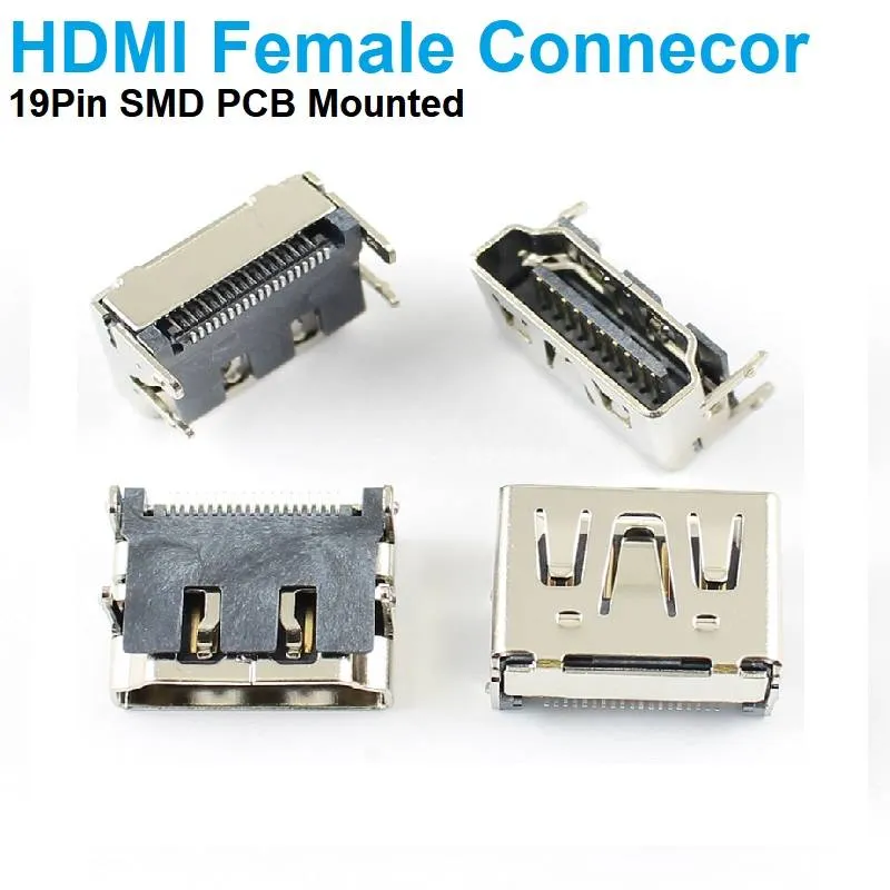 HDMI Female Socket 19-Pin Right Angle SMD PCB Mount
