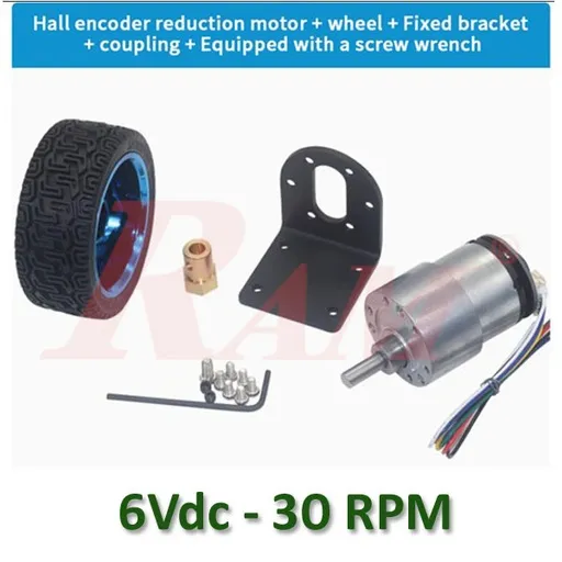 JGB37-520 Geared Motor 6V 30 RPM with Encoder, Bracket and 65mm Wheel