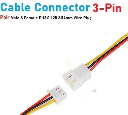 3-Pin XH Male and Female Connector Cable Pair, 26AWG Wire