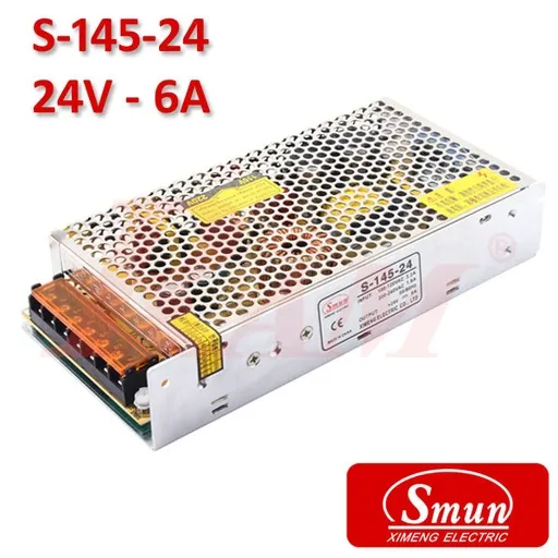 مزود طاقة SMPS صناعي Smun S-145-24 بخرج 24 فولت تيار مستمر و6 أمبير