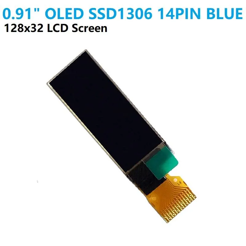 0.91-inch I2C OLED Display 128x32 Blue, SSD1306, 14-Pin