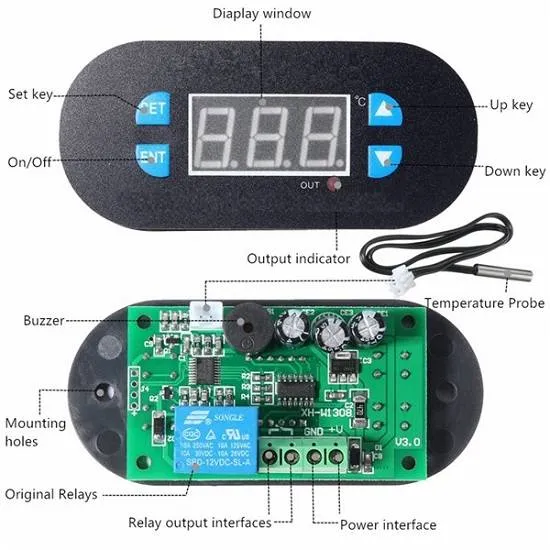 XD-W2308 DIY Digital Thermostat Controller, DC 12V, Blue LED