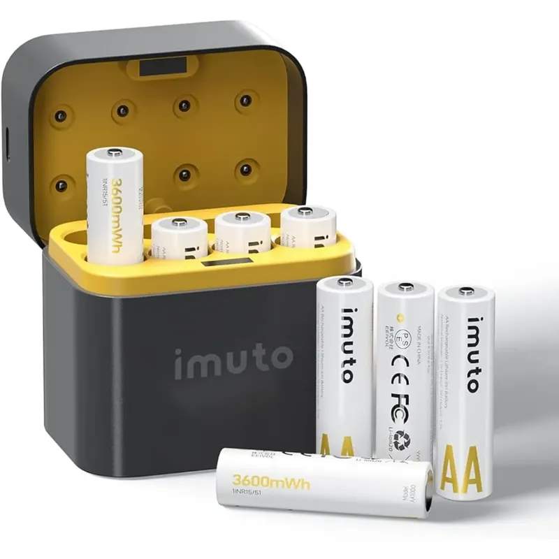 شاحن imuto TF-CD-009LDC لبطاريات AA ليثيوم أيون مع 8 بطاريات