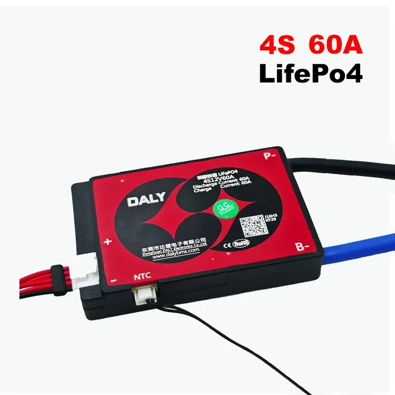 لوحة حماية BMS من DALY لبطاريات LiFePO4 بتكوين 4S وجهد 12V وتيار 60A