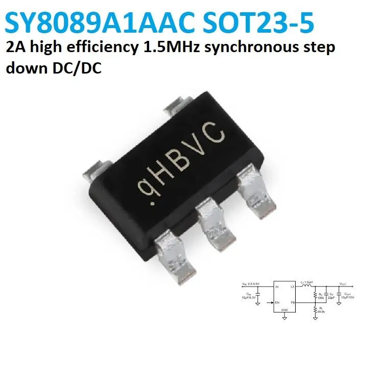 منظم جهد تنازلي SY8089A1AAC بتيار 2 أمبير وتردد 1.5 ميغاهرتز