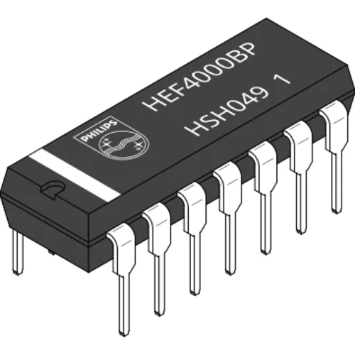 دائرة CMOS المنطقية HEF4000BP: بوابتا NOR ثلاثيتا الدخل ومعكس